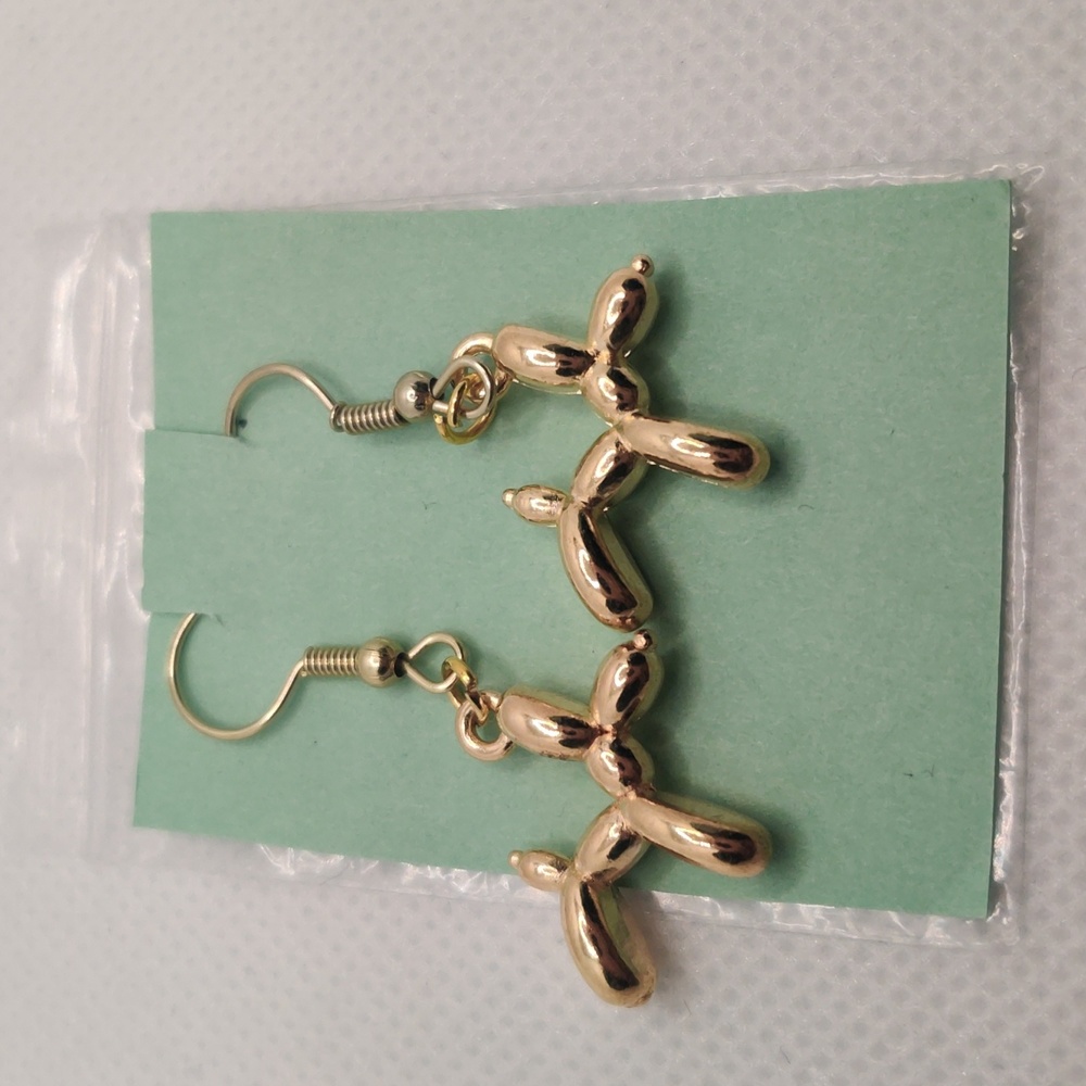 Handmade gold balloon dog earrings